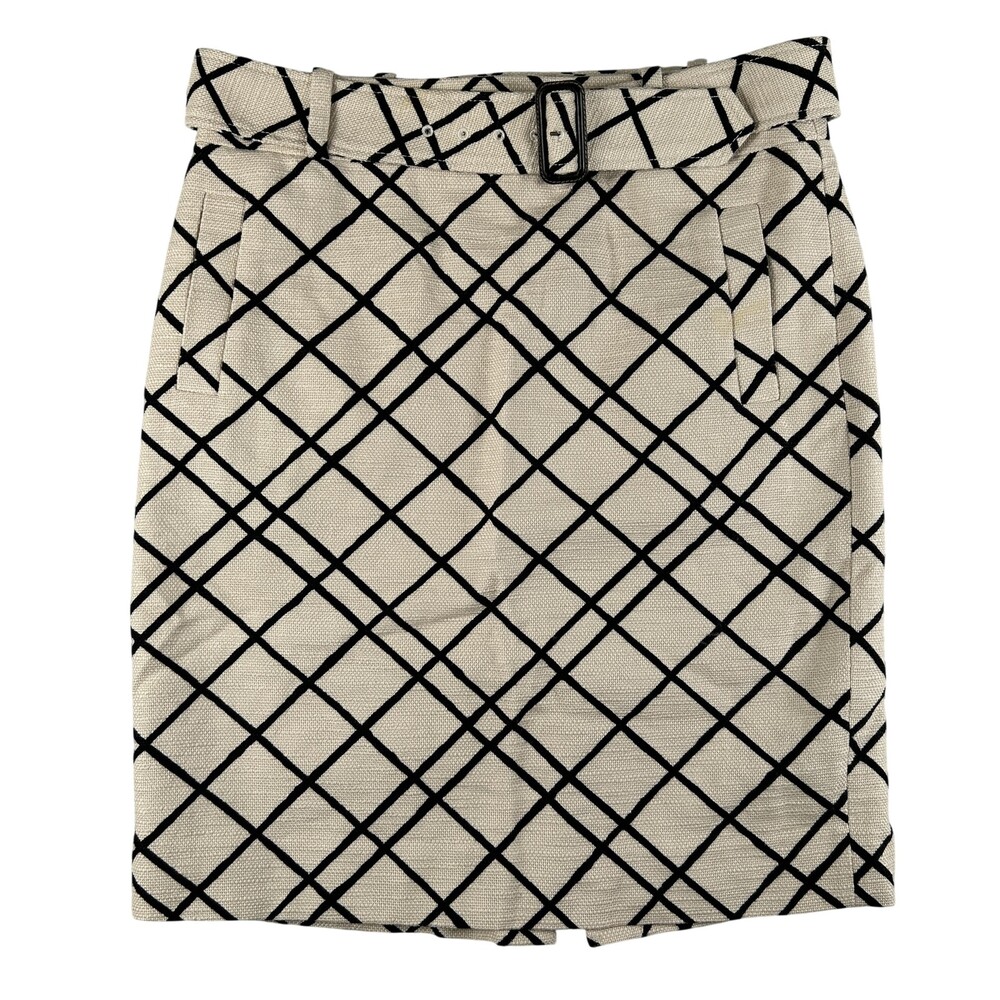 Banana Republic Skirt Womens 10 Grid Check Tweed Belted Pencil Lined Workwear